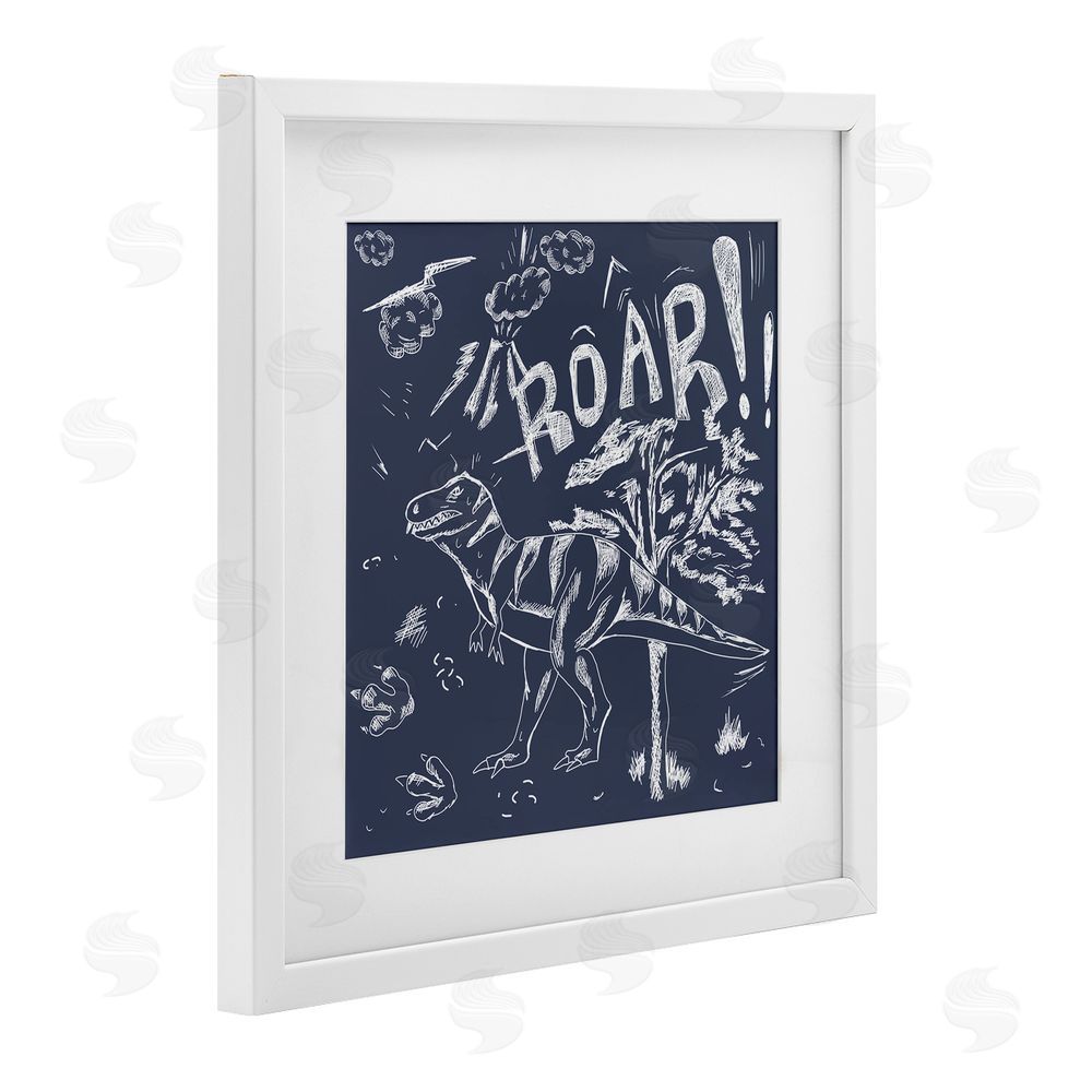 HUE and MI and Sangita Sketchy Roar Dinosaur White Framed Print Under Glass Wall Art