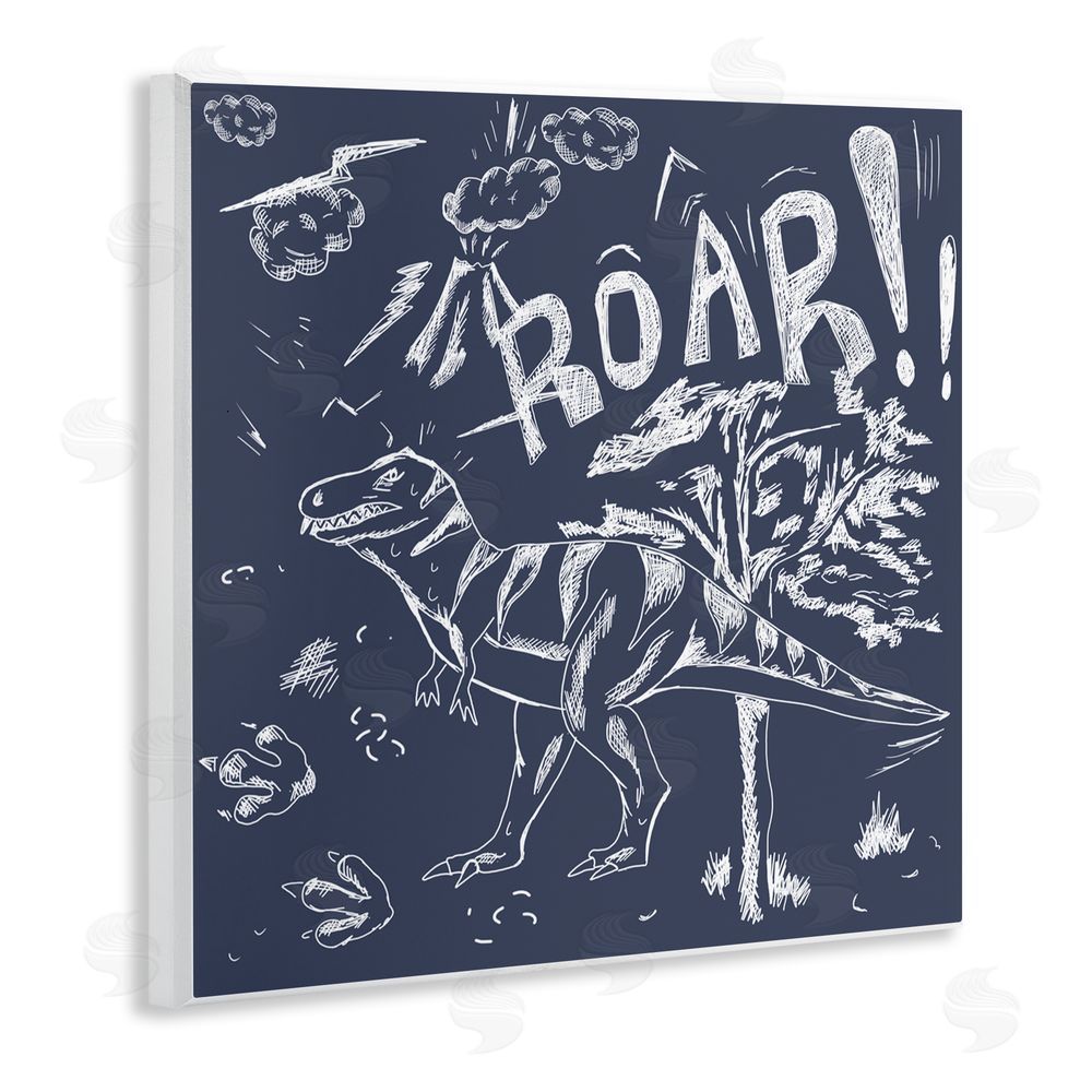 HUE and MI and Sangita Sketchy Roar Dinosaur Wooden Wall Plaque Art Print