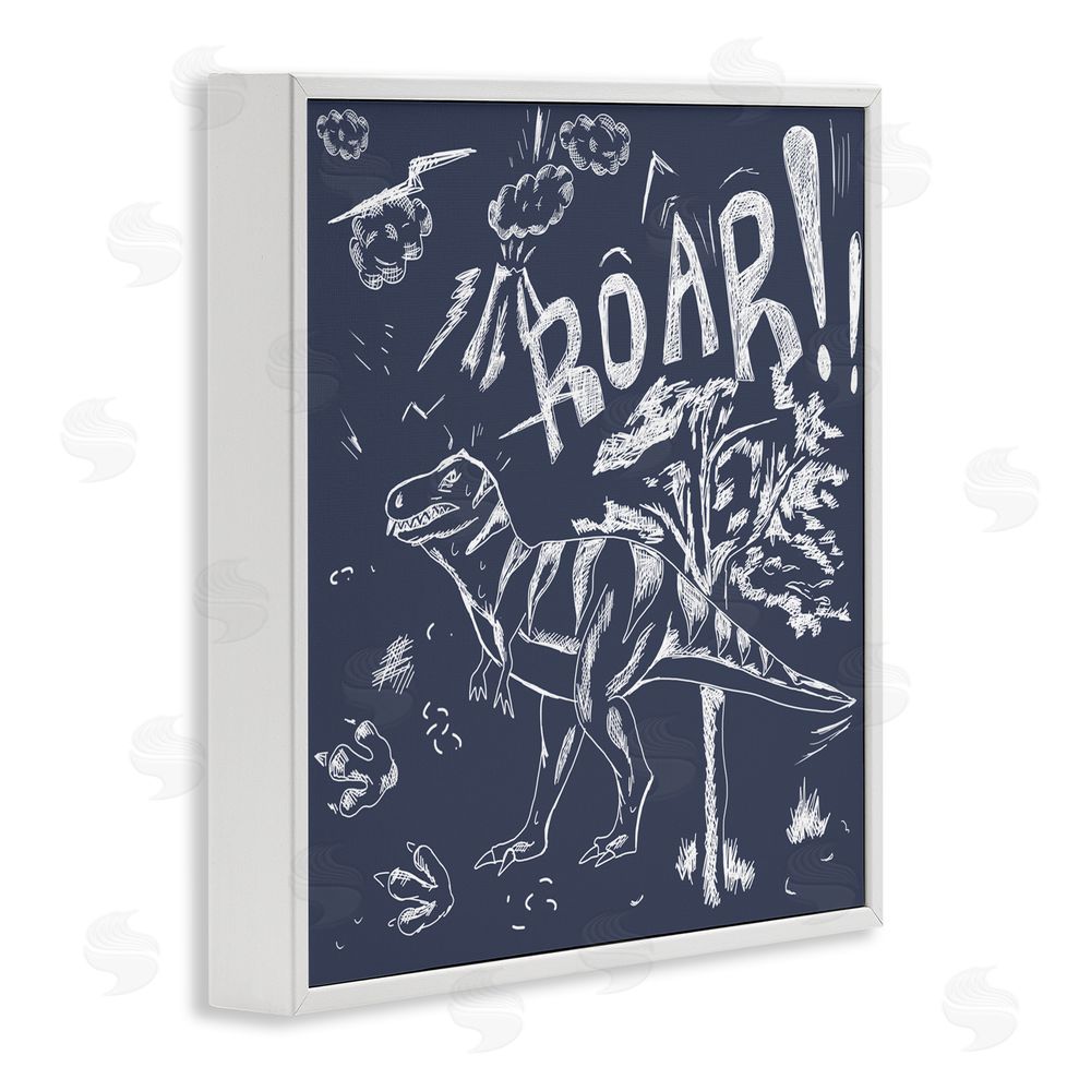 HUE and MI and Sangita Sketchy Roar Dinosaur White Framed Giclee Print Wall Art