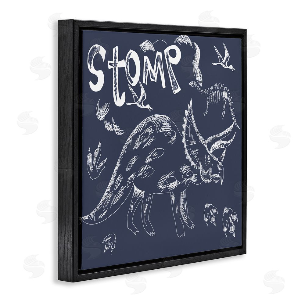 HUE and MI and Sangita Sketchy Stomp Dinosaur Black Floating Frame Canvas Wall Art Print