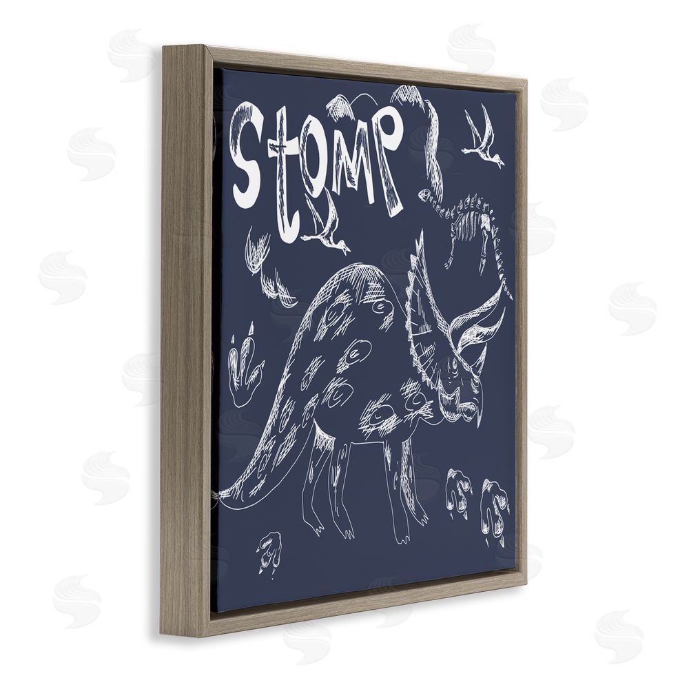 HUE and MI and Sangita Sketchy Stomp Dinosaur Brown Floating Frame Canvas Wall Art Print