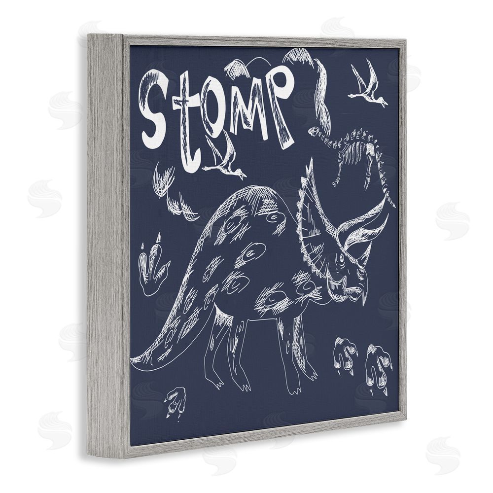 HUE and MI and Sangita Sketchy Stomp Dinosaur Gray Framed Giclee Print Wall Art