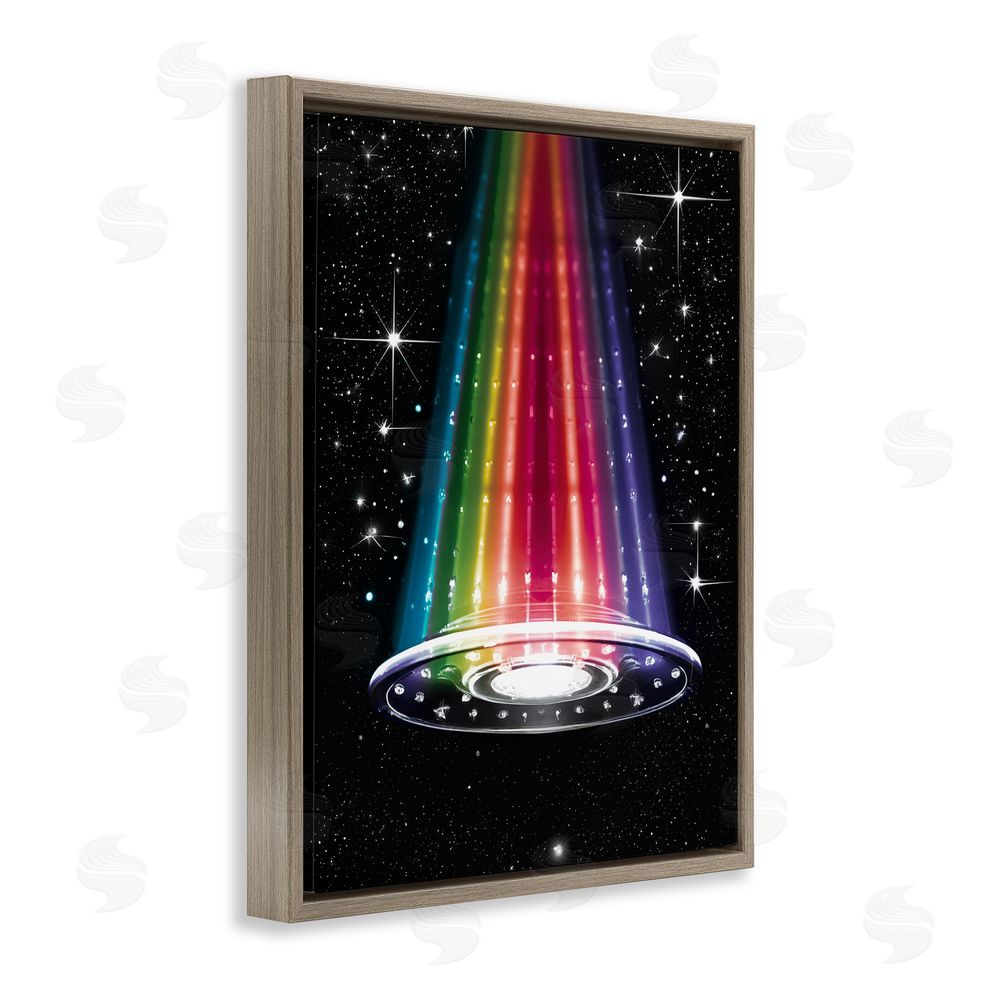 Sasha Rainbow Galaxy UFO Brown Floating Frame Canvas Wall Art Print