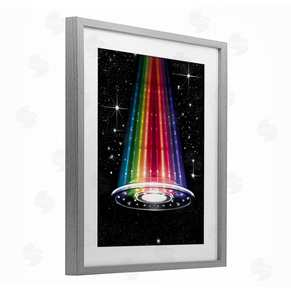 Sasha Rainbow Galaxy UFO Gray Framed Print Under Glass Wall Art