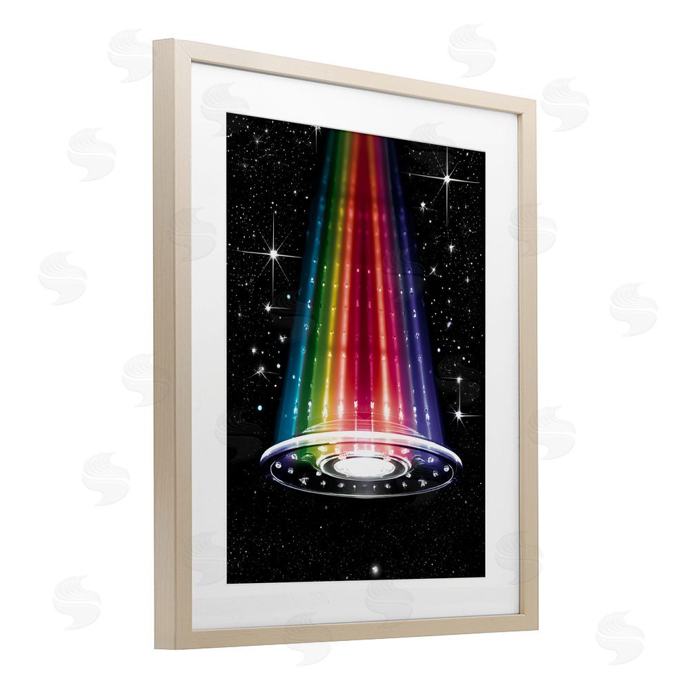 Sasha Rainbow Galaxy UFO Brown Framed Print Under Glass Wall Art