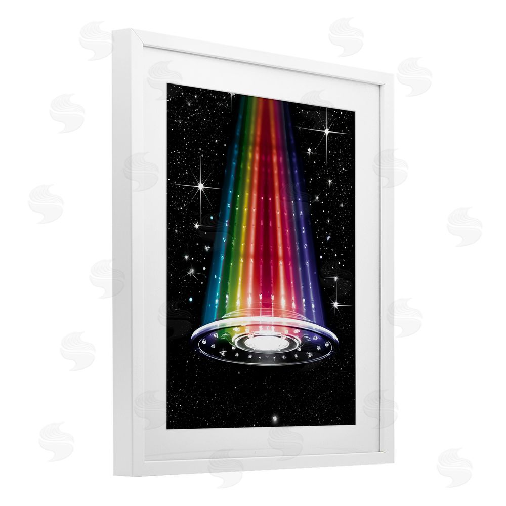 Sasha Rainbow Galaxy UFO White Framed Print Under Glass Wall Art