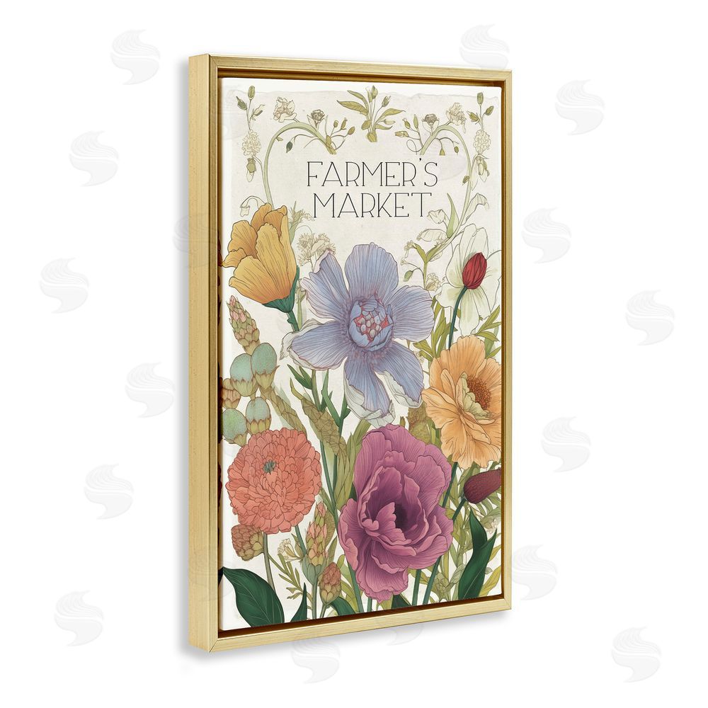 Sasha Vintage Farmer's Market Garden Gold Floating Frame Canvas Wall Art Print