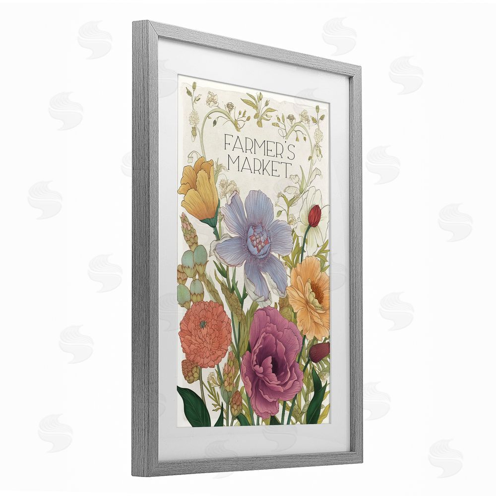 Sasha Vintage Farmer's Market Garden Gray Framed Print Under Glass Wall Art