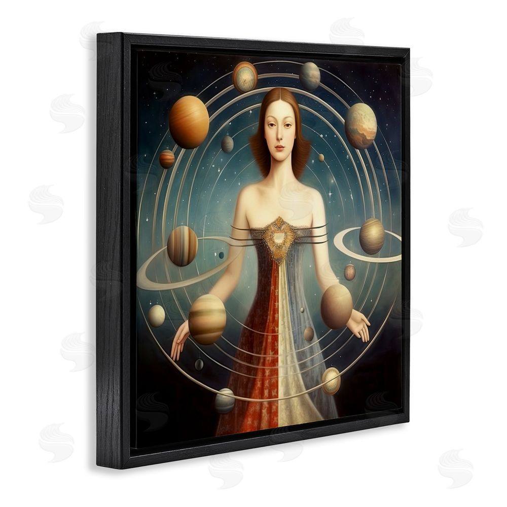 Sasha Galactic Orbits Woman Black Floating Frame Canvas Wall Art Print