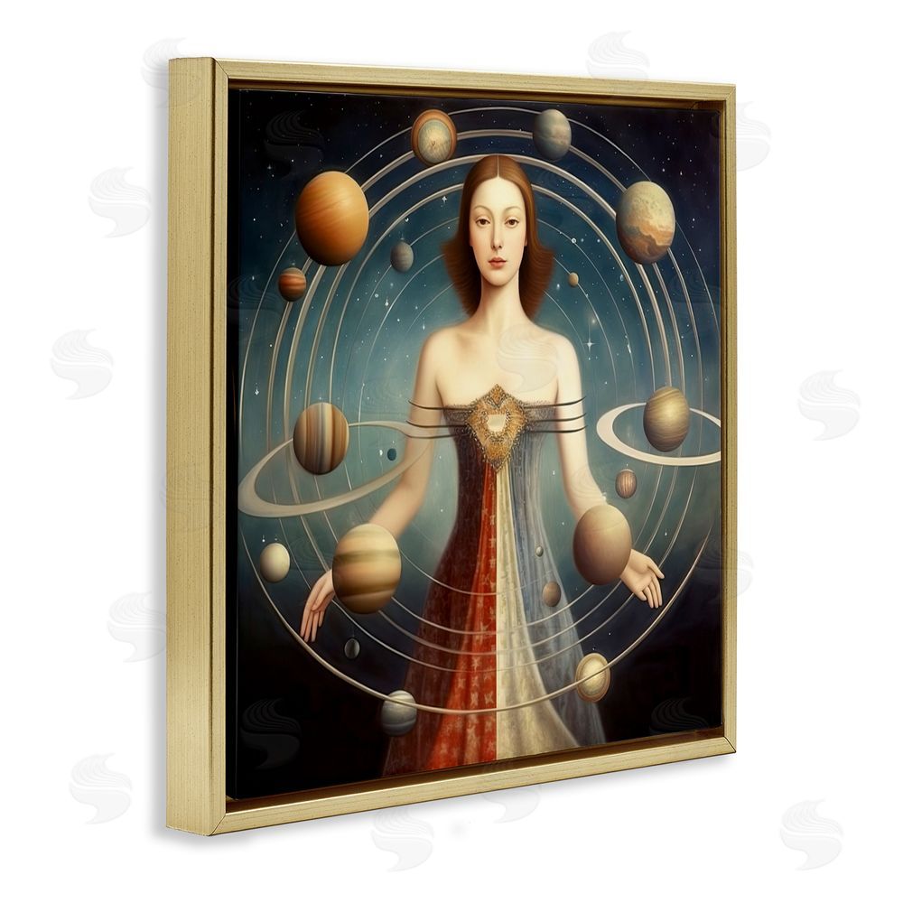 Sasha Galactic Orbits Woman Gold Floating Frame Canvas Wall Art Print