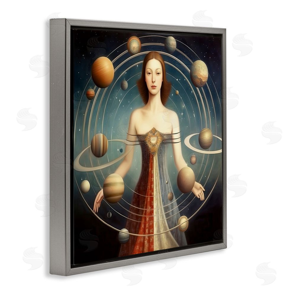 Sasha Galactic Orbits Woman Gray Floating Frame Canvas Wall Art Print