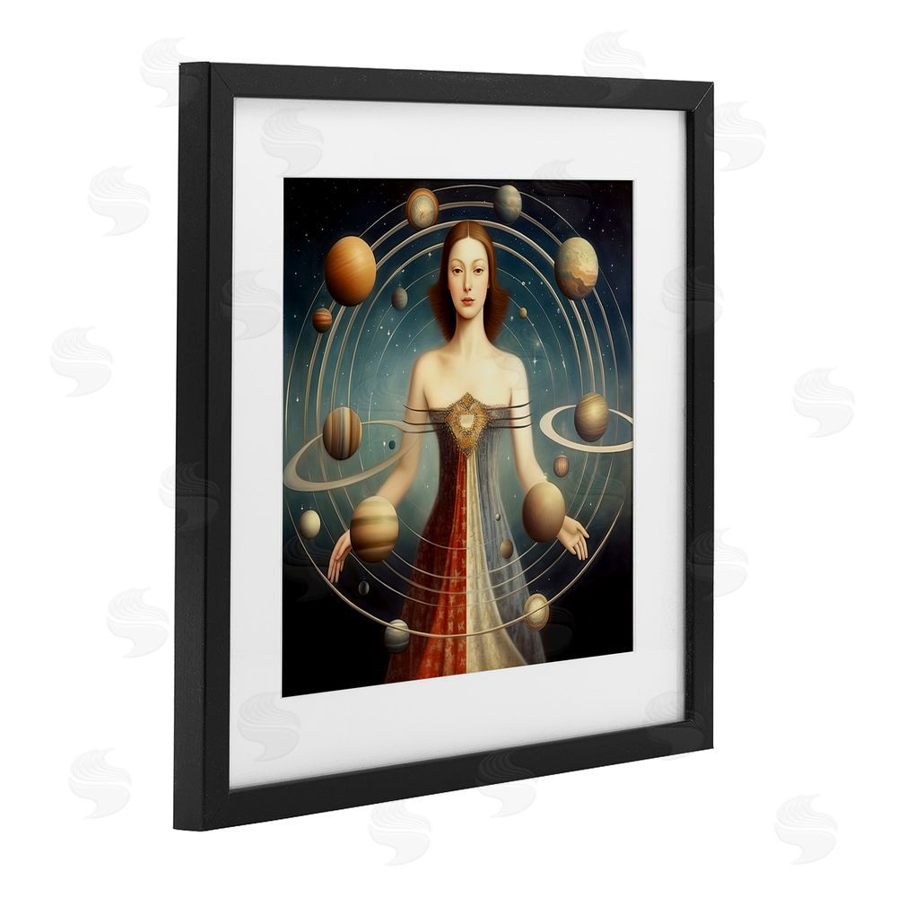 Sasha Galactic Orbits Woman Black Framed Print Under Glass Wall Art