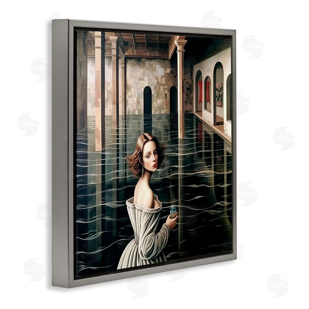 Sasha Portal Of Reflections Gray Floating Frame Canvas Wall Art Print