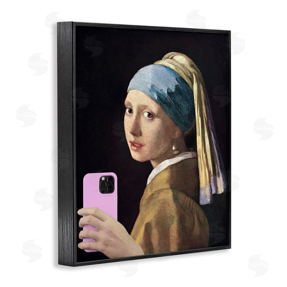 Masters Redux Girl With Pink Phone Funny Black Framed Giclee Print Wall Art