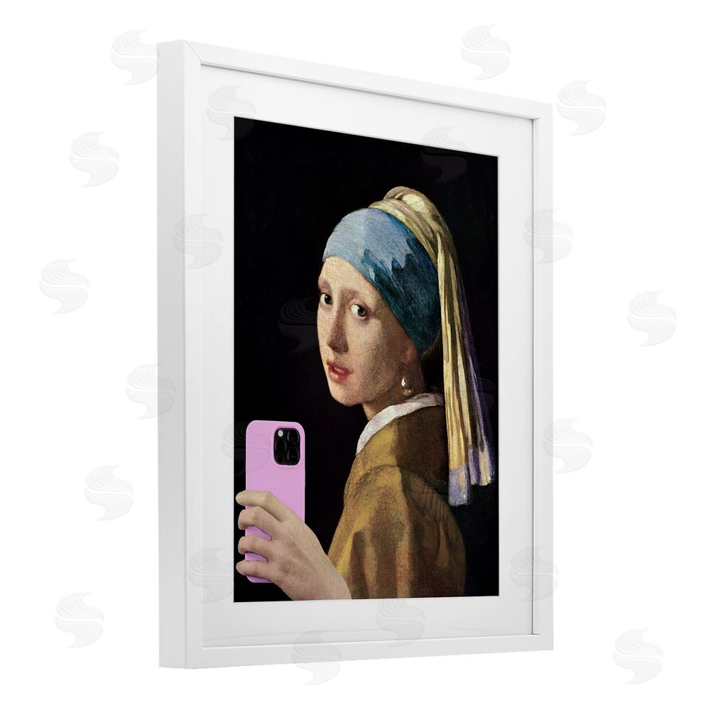 Masters Redux Girl With Pink Phone Funny White Framed Print Under Glass Wall Art