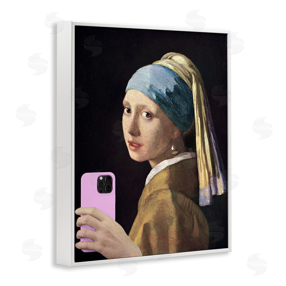 Masters Redux Girl With Pink Phone Funny White Framed Giclee Print Wall Art