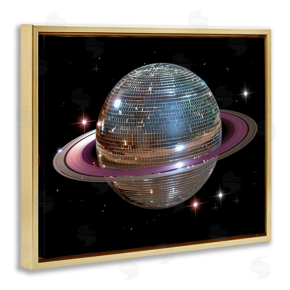 Decent Exposures Purple Disco Ball Planet Gold Floating Frame Canvas Wall Art Print