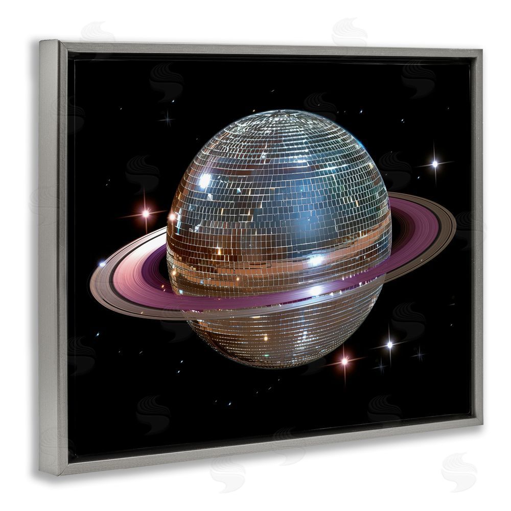 Decent Exposures Purple Disco Ball Planet Gray Floating Frame Canvas Wall Art Print