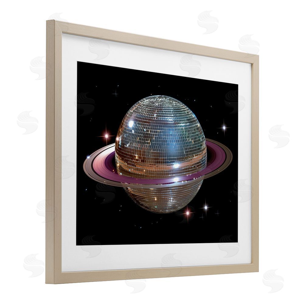 Decent Exposures Purple Disco Ball Planet Brown Framed Print Under Glass Wall Art