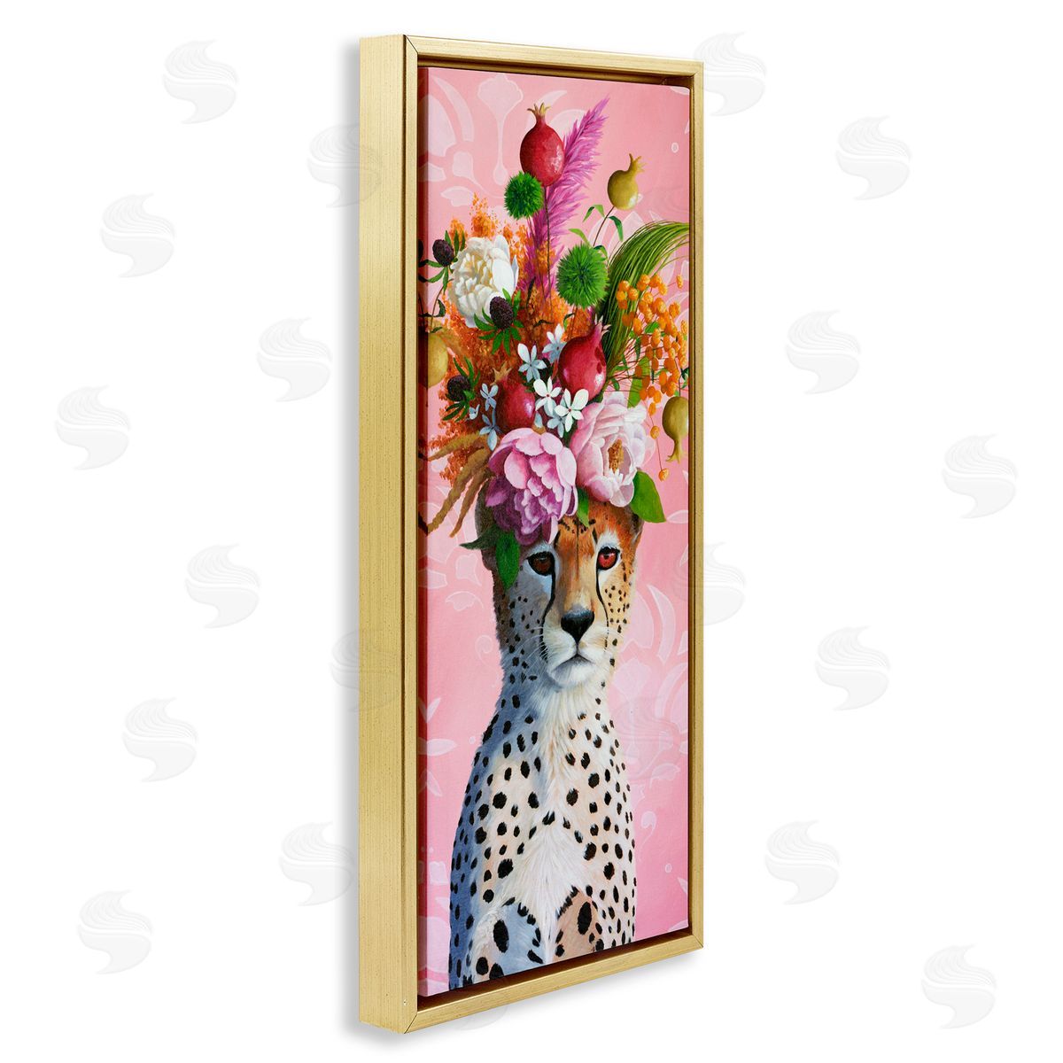 Heather Gauthier Serious Cheetah & Florals Gold Floating Frame Canvas Wall Art Print