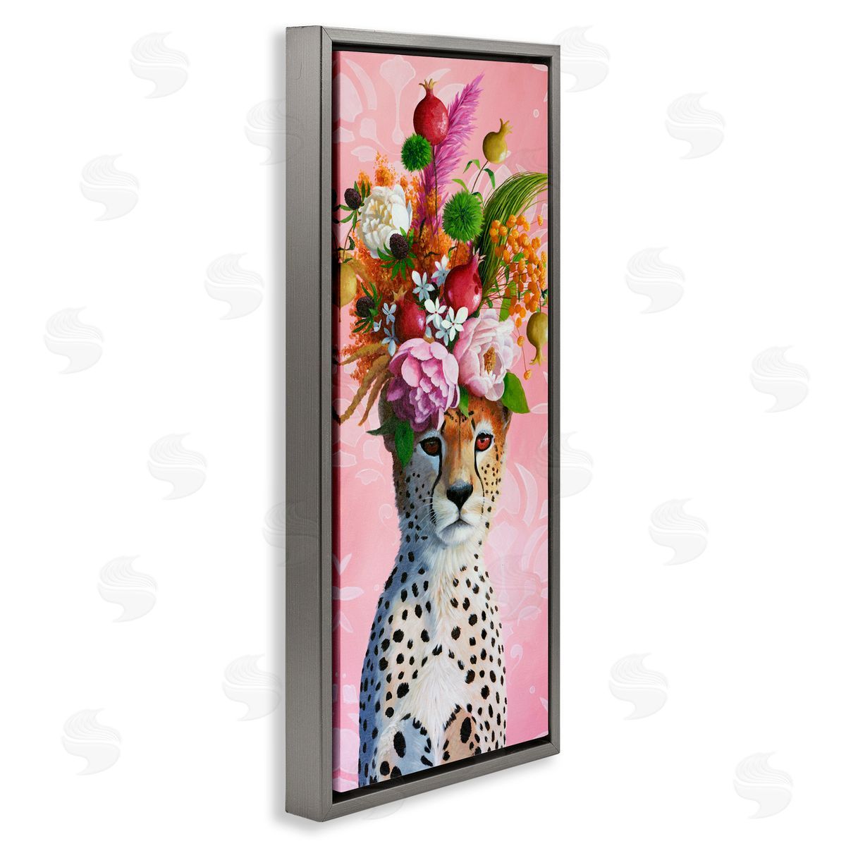 Heather Gauthier Serious Cheetah & Florals Gray Floating Frame Canvas Wall Art Print