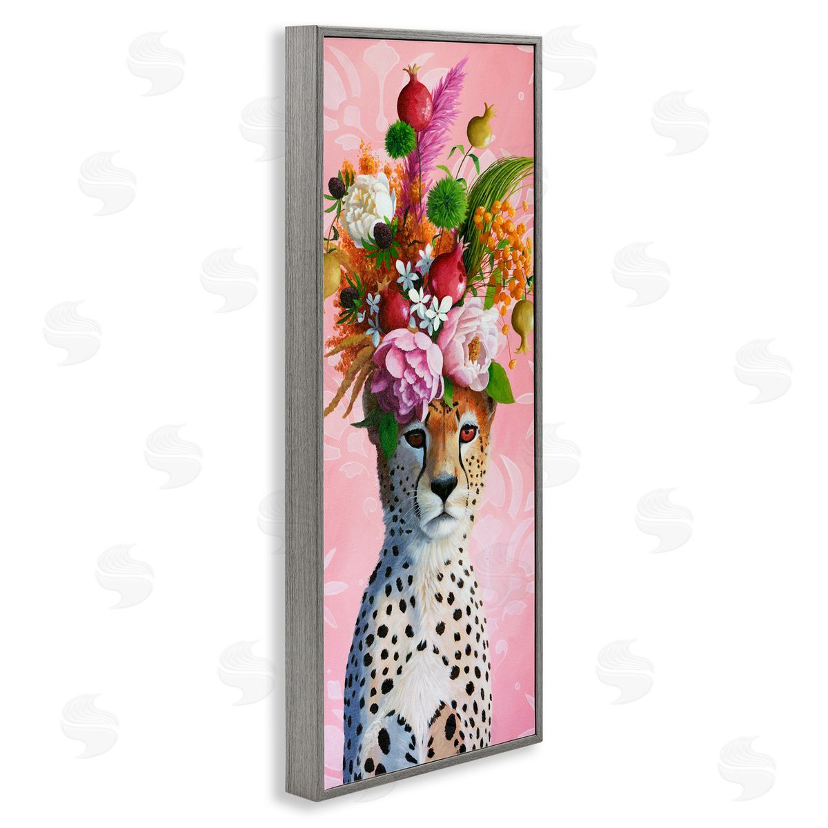 Heather Gauthier Serious Cheetah & Florals Gray Framed Giclee Print Wall Art