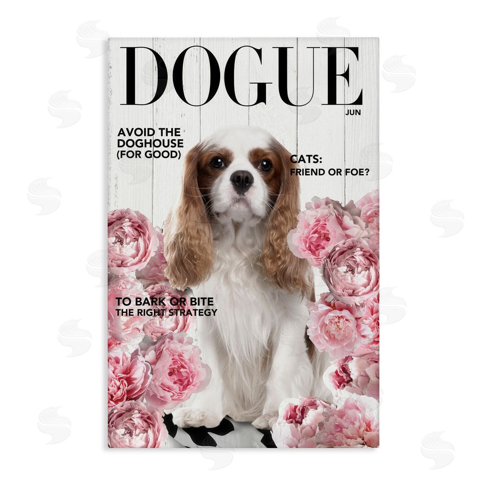 Sasha Funny Floral Dog Magazine Stretched Canvas Wall Art Print