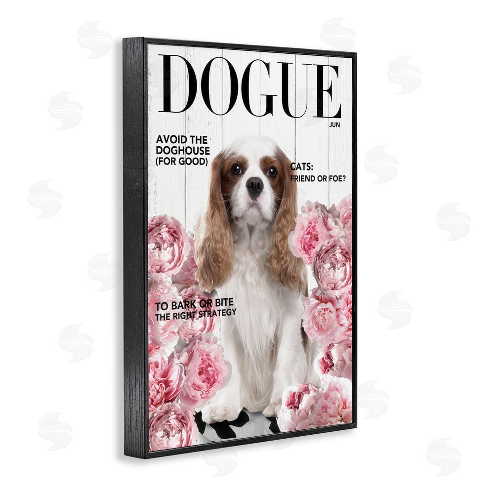 Sasha Funny Floral Dog Magazine Black Framed Giclee Print Wall Art