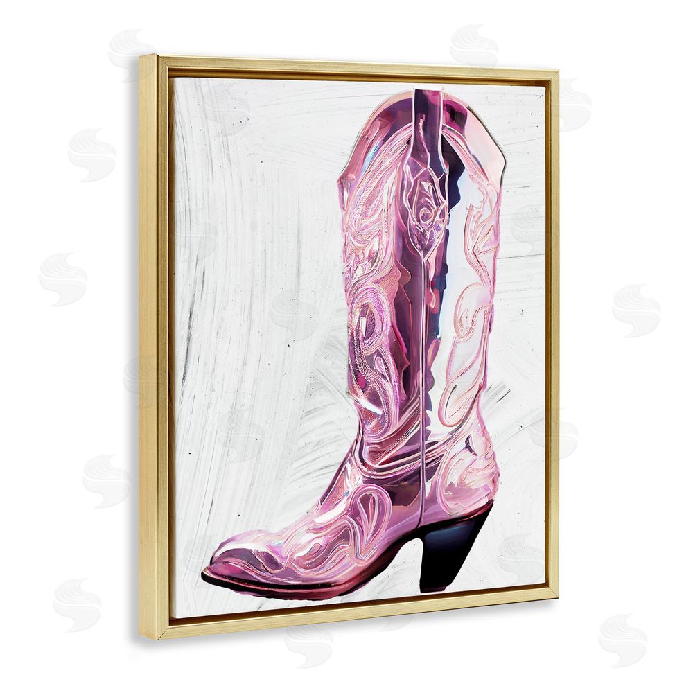 Sasha Cowgirl Cinderella's Boot Gold Floating Frame Canvas Wall Art Print