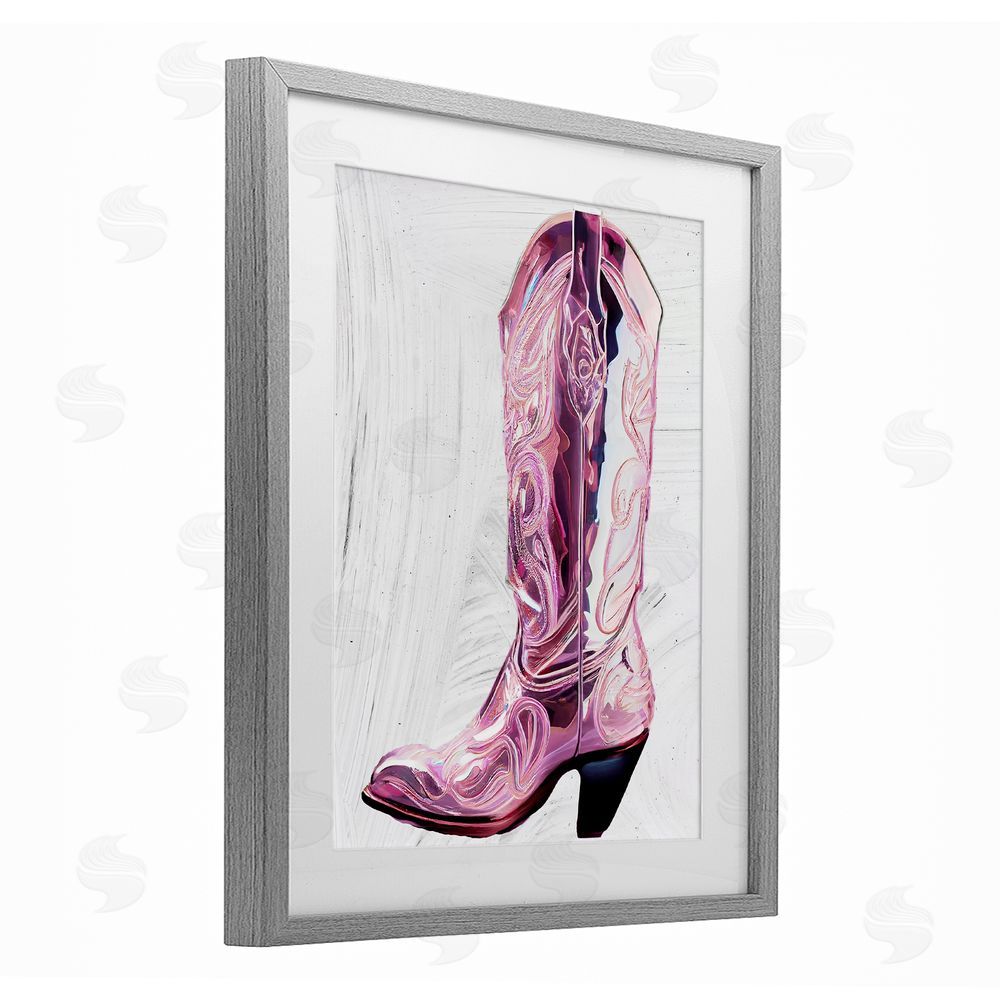 Sasha Cowgirl Cinderella's Boot Gray Framed Print Under Glass Wall Art