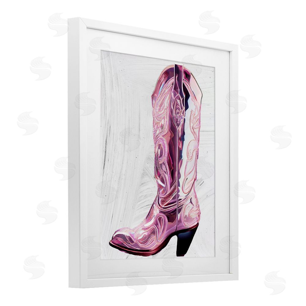Sasha Cowgirl Cinderella's Boot White Framed Print Under Glass Wall Art