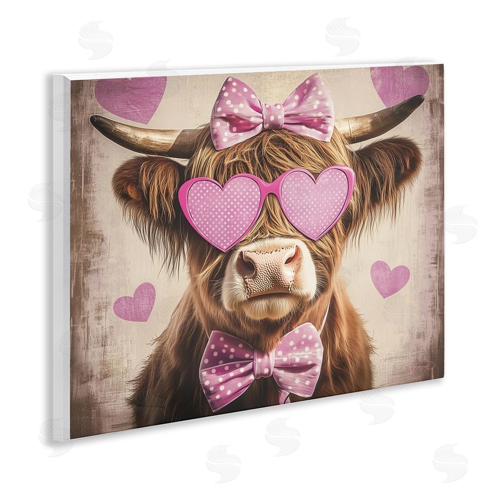 Shawna Stewart Cute Cattle Pink Hearts Wooden Wall Plaque Art Print