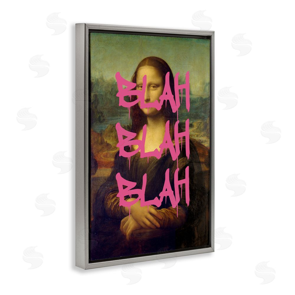 Masters Redux Graffiti Over Mona Lisa Gray Floating Frame Canvas Wall Art Print