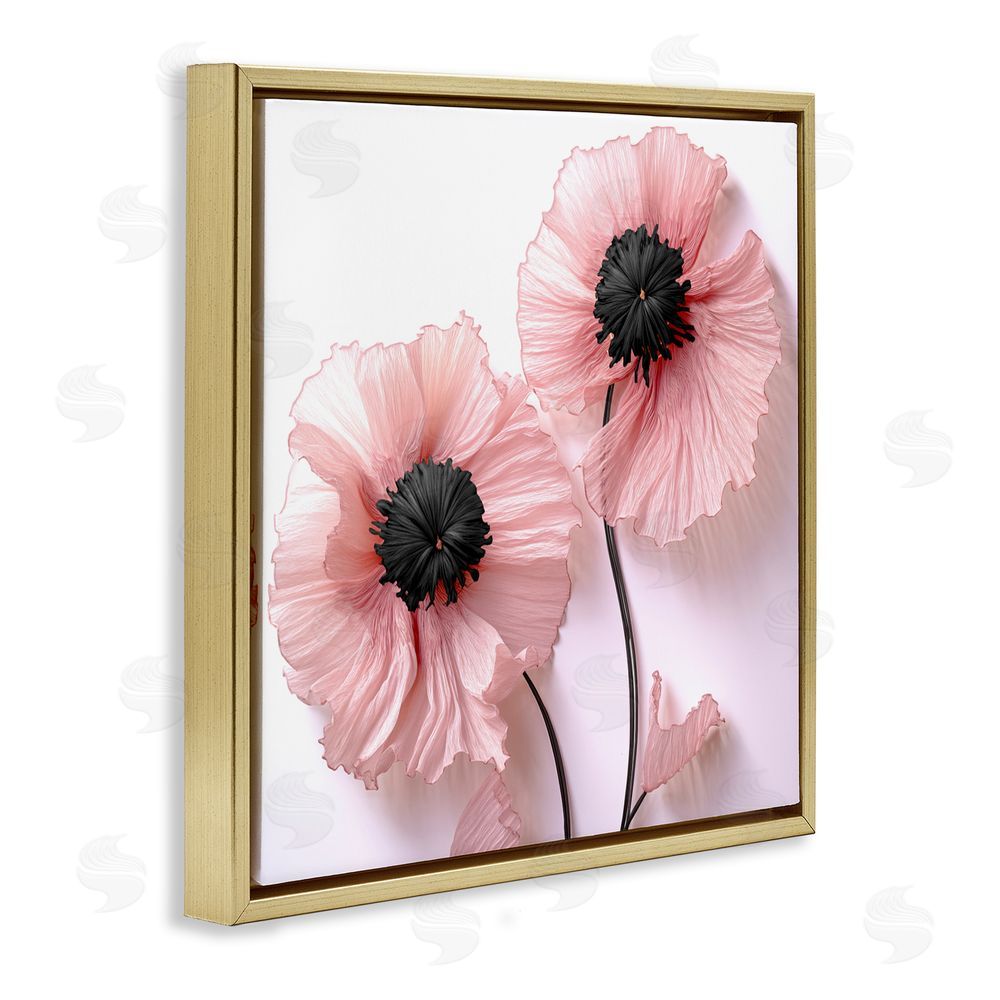 Sasha Properly Pink Poppies Gold Floating Frame Canvas Wall Art Print