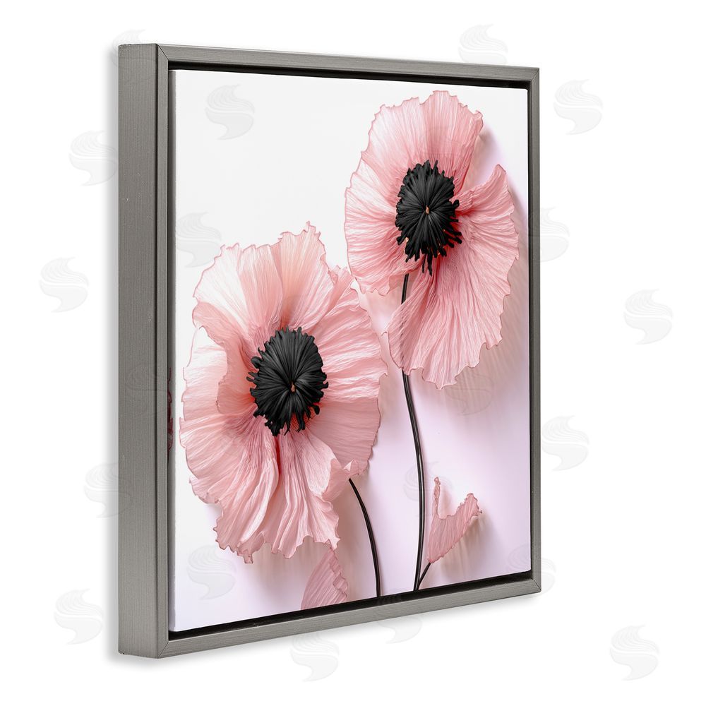 Sasha Properly Pink Poppies Gray Floating Frame Canvas Wall Art Print