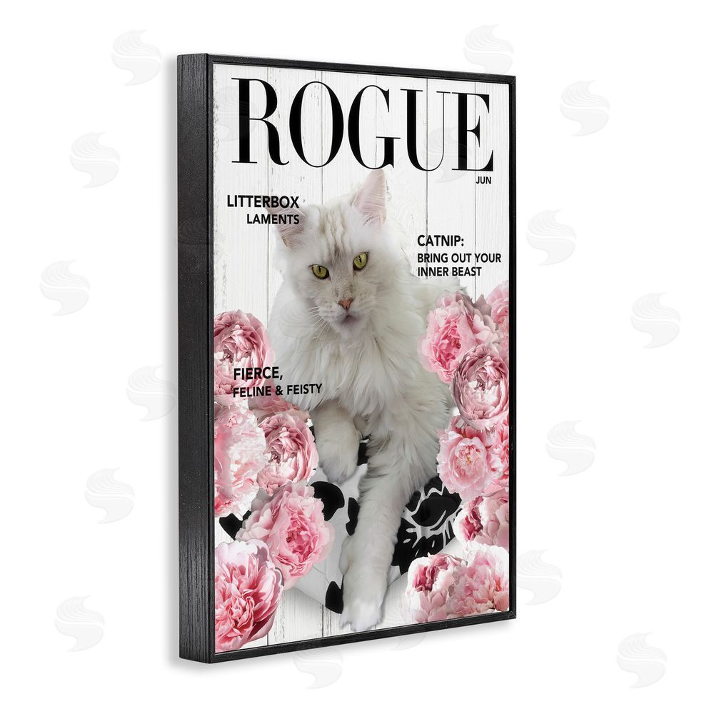 Sasha Funny Floral Cat Magazine Black Framed Giclee Print Wall Art