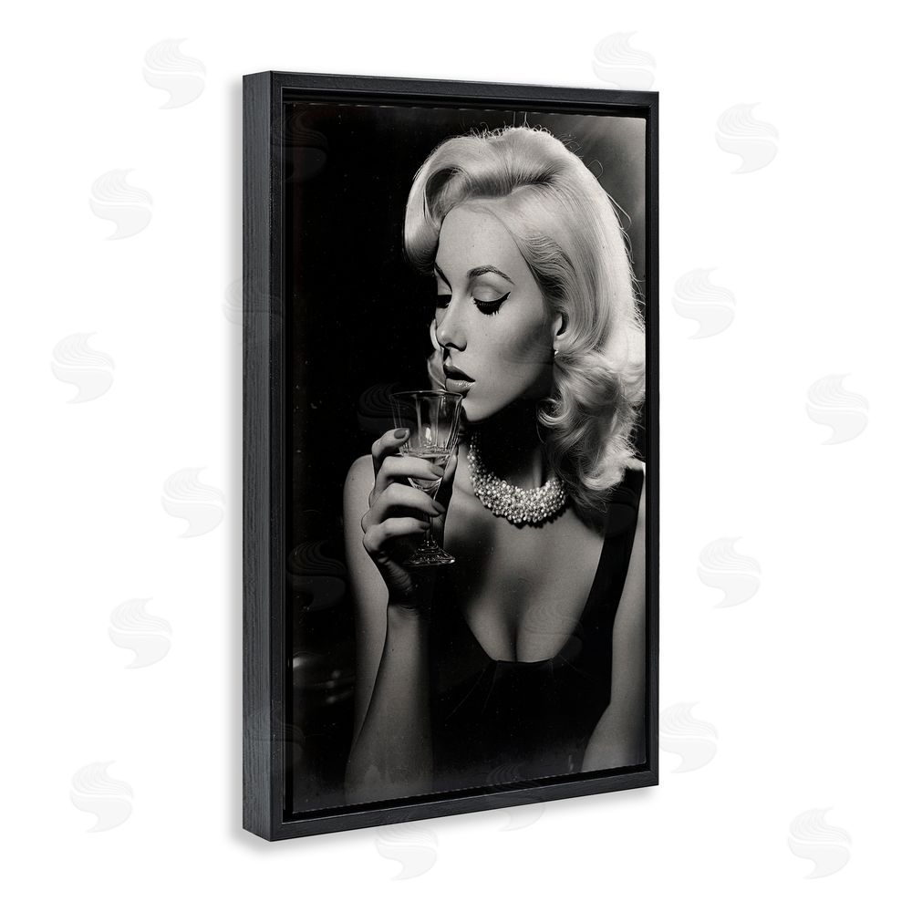 Decent Exposures Classic Woman & Martini Black Floating Frame Canvas Wall Art Print