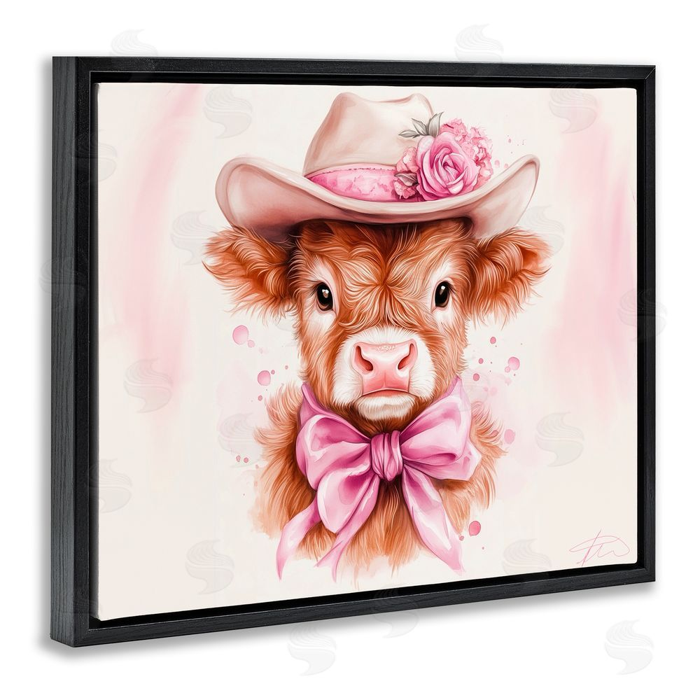 Shawna Stewart Pretty In Pink Cow Black Floating Frame Canvas Wall Art Print