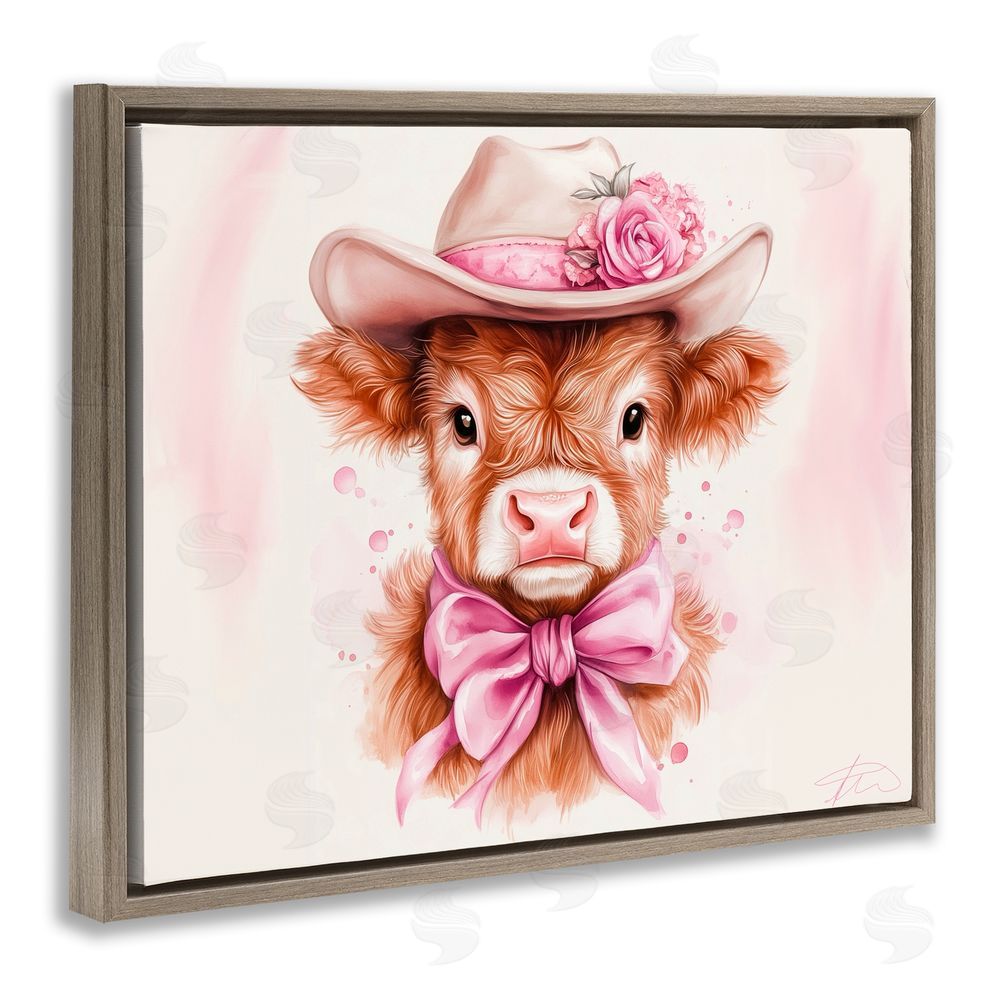 Shawna Stewart Pretty In Pink Cow Brown Floating Frame Canvas Wall Art Print