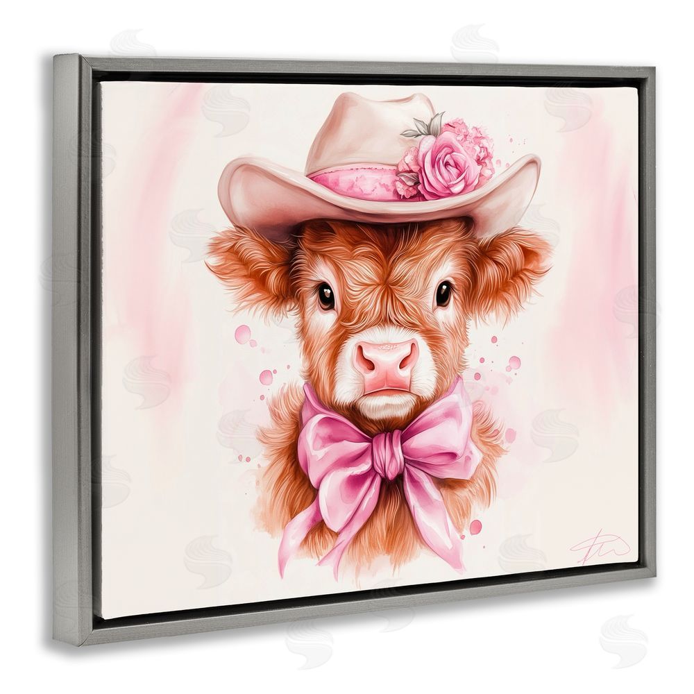 Shawna Stewart Pretty In Pink Cow Gray Floating Frame Canvas Wall Art Print