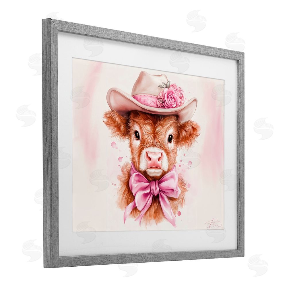 Shawna Stewart Pretty In Pink Cow Gray Framed Print Under Glass Wall Art