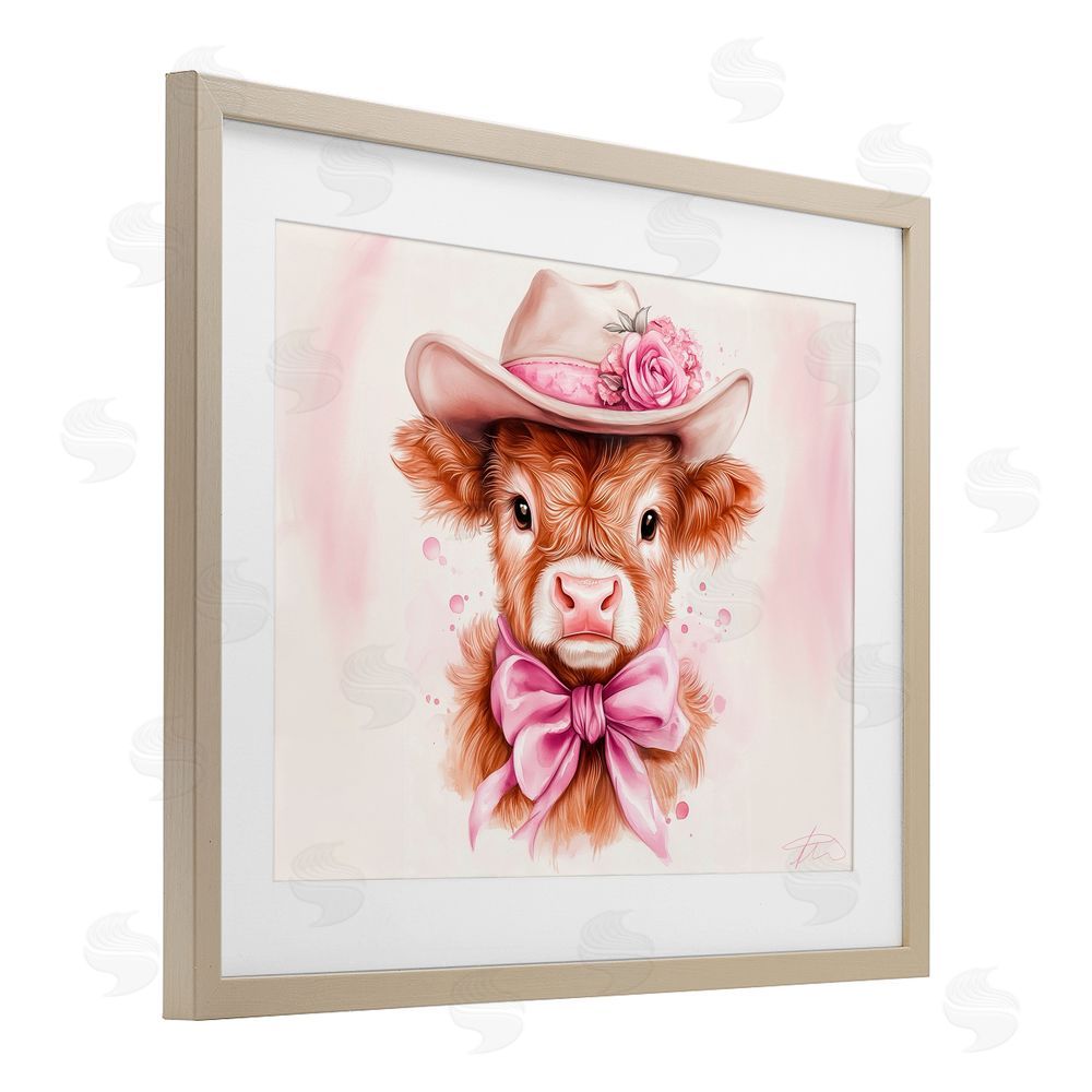 Shawna Stewart Pretty In Pink Cow Brown Framed Print Under Glass Wall Art