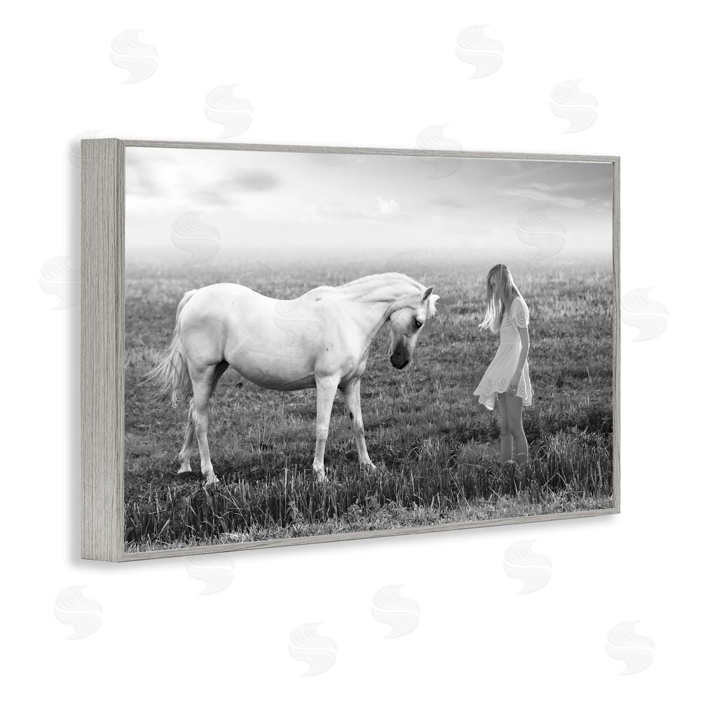 Ata Alishahi Her White Horse Gray Framed Giclee Print Wall Art
