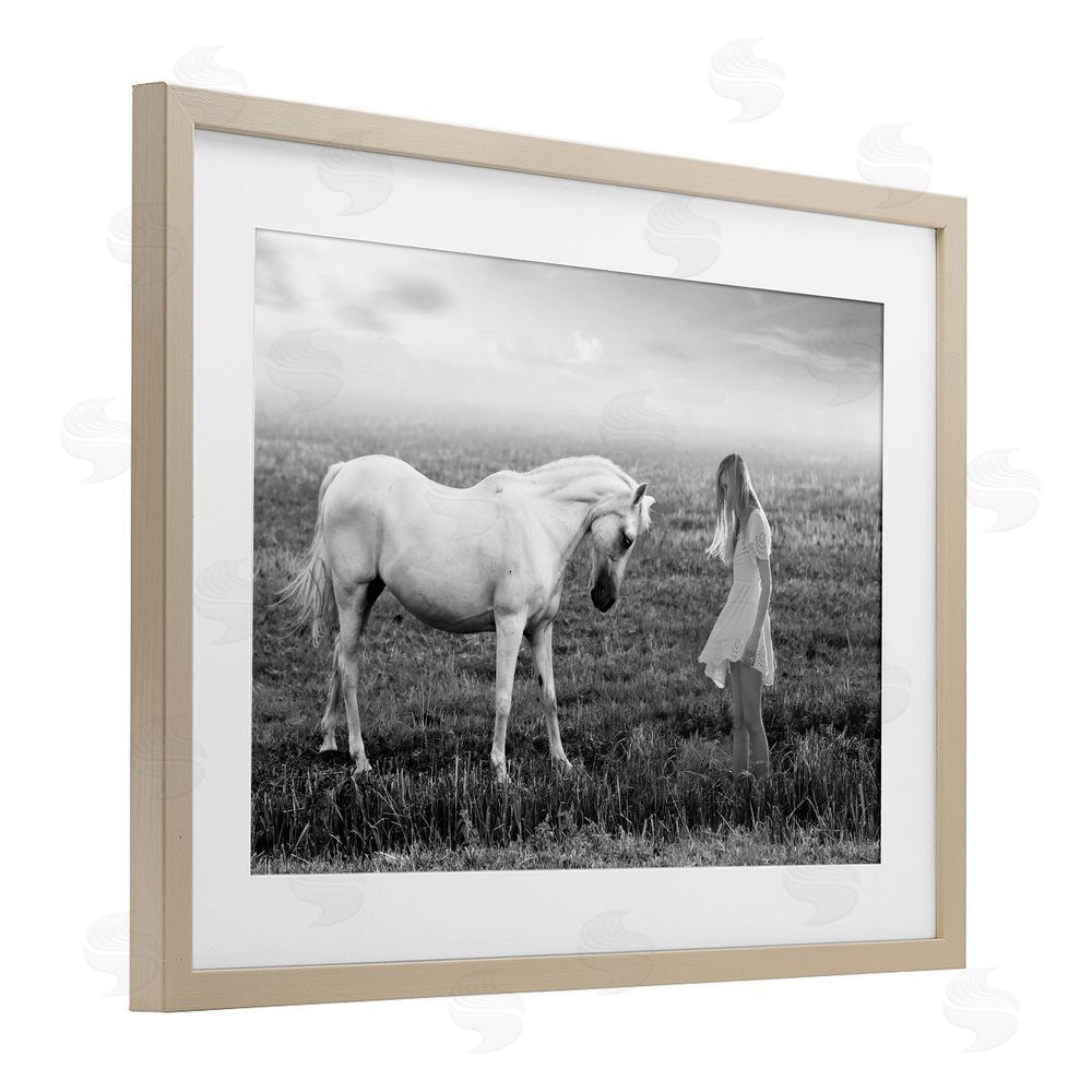 Ata Alishahi Her White Horse Brown Framed Print Under Glass Wall Art