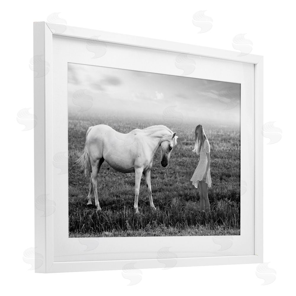 Ata Alishahi Her White Horse White Framed Print Under Glass Wall Art