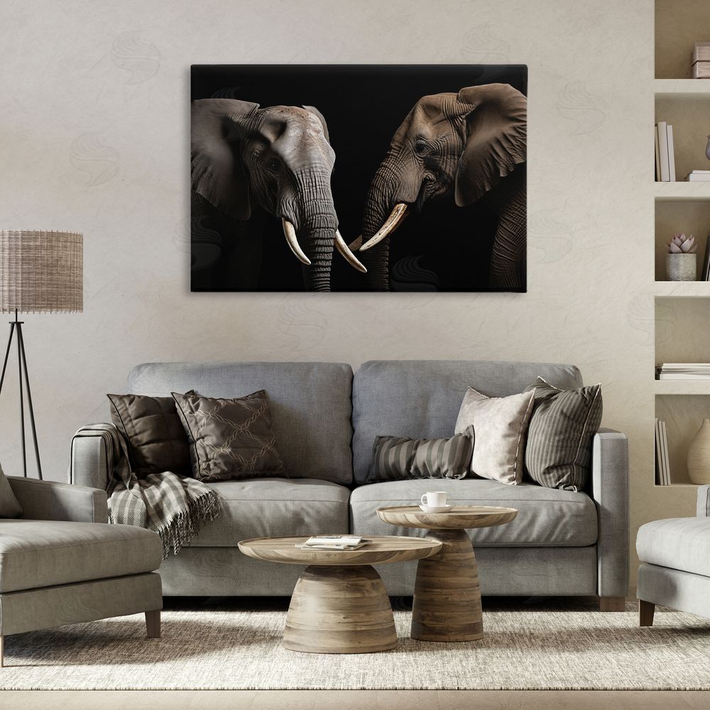 Decent Exposures Pachyderm Elephant Pair Stretched Canvas Wall Art Print in Room