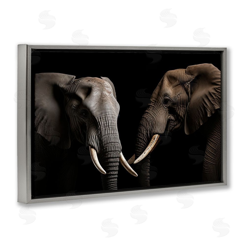 Decent Exposures Pachyderm Elephant Pair Gray Floating Frame Canvas Wall Art Print
