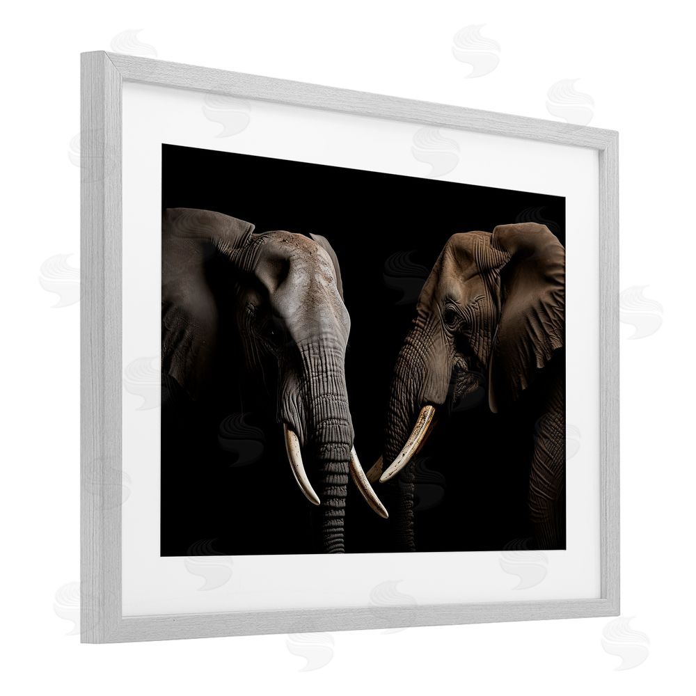 Decent Exposures Pachyderm Elephant Pair Gray Framed Print Under Glass Wall Art