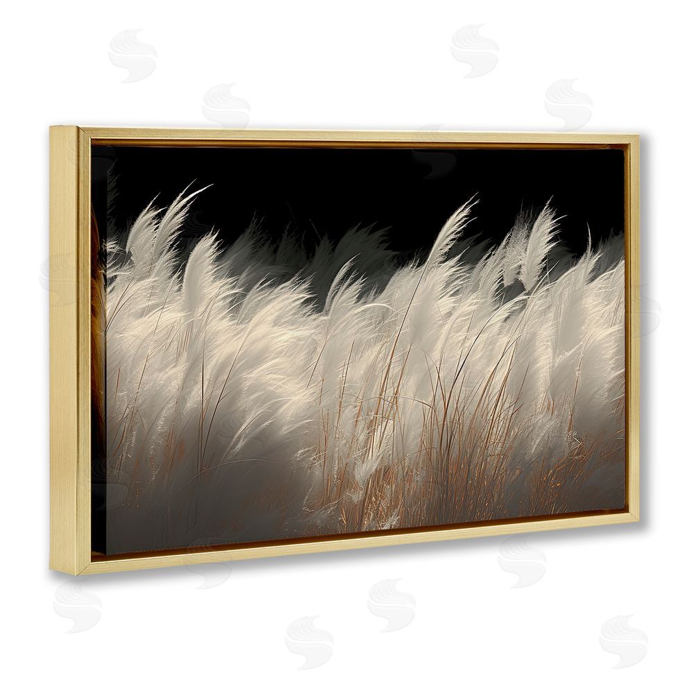 Decent Exposures White Feathers Windblown Grasses Gold Floating Frame Canvas Wall Art Print