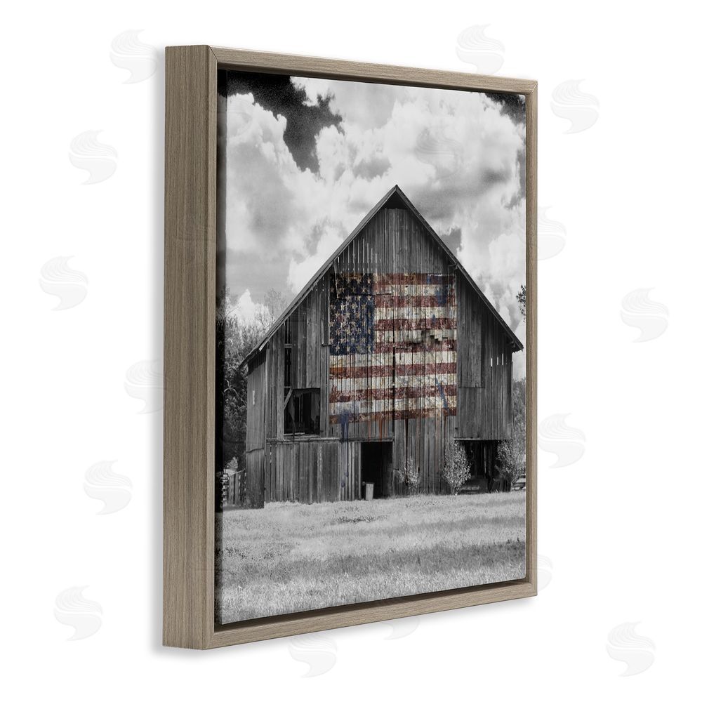 Decent Exposures USA Flag Monochrome Barn Brown Floating Frame Canvas Wall Art Print